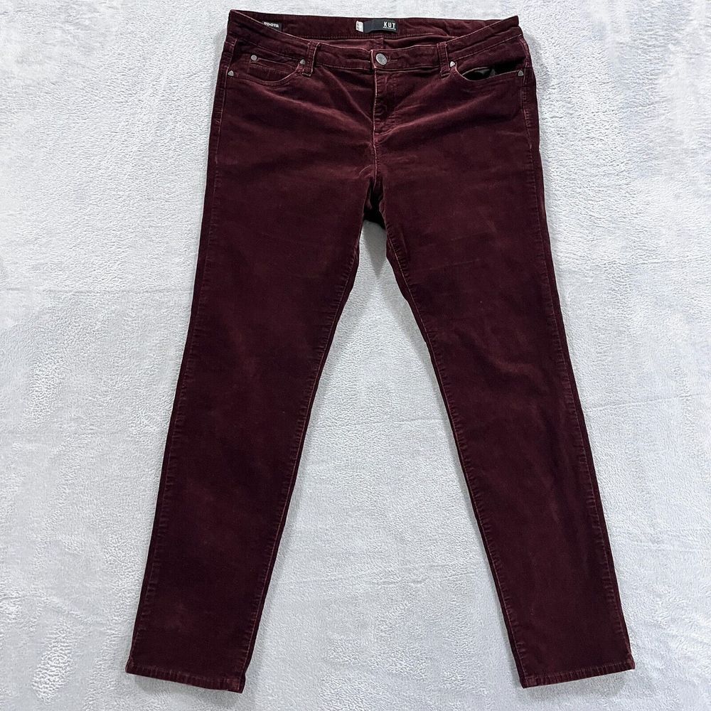 Kut from the Kloth Skinny‎ Pants Womens 18 Diana Velvet Burgundy Red